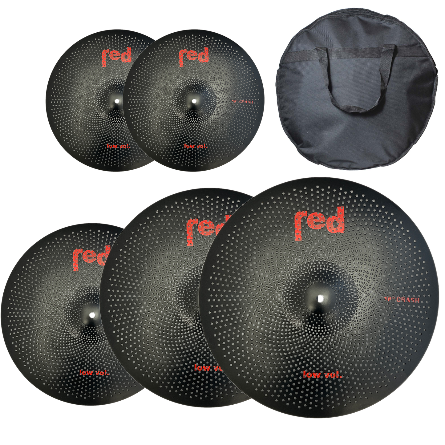 Low Volume 5 piece Cymbal Set (Choice of 6 colours) with free 20" Bag
