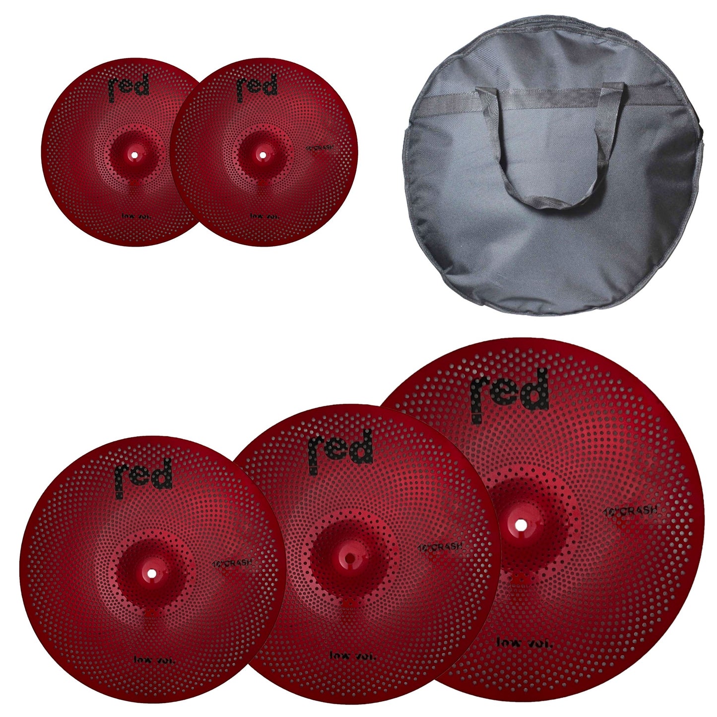 Low Volume 5 piece Cymbal Set (Choice of 6 colours) with free 20" Bag