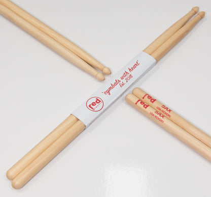 Red Cymbals Drum Sticks 5AX Tear Drop Tip