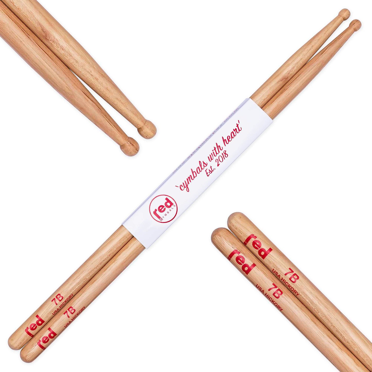 Red Cymbals Drum Sticks 7B Ball Tip