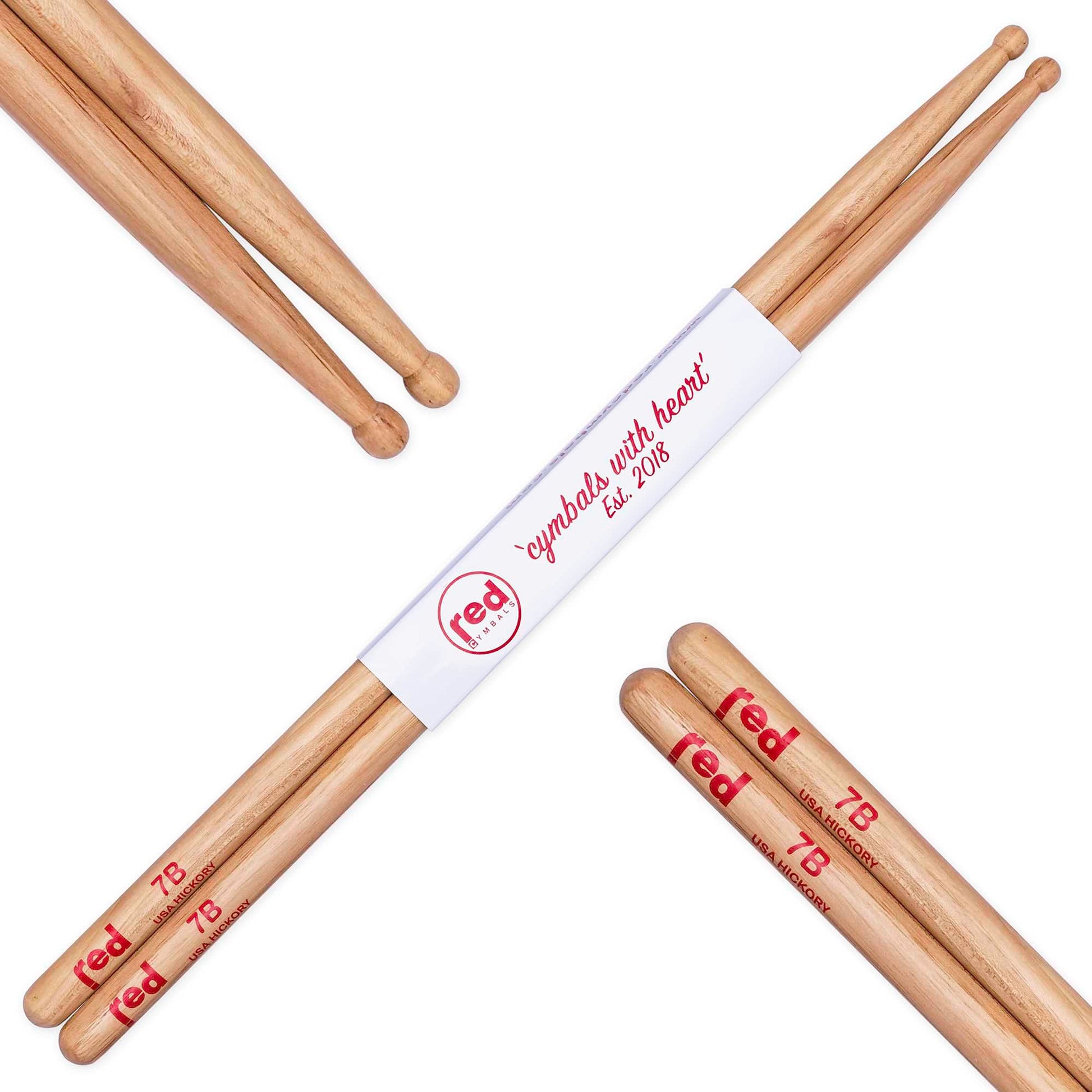 Red Cymbals Drum Sticks 7B Ball Tip