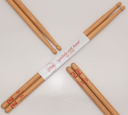 Red Cymbals Drum Sticks 8A Acorn Tip