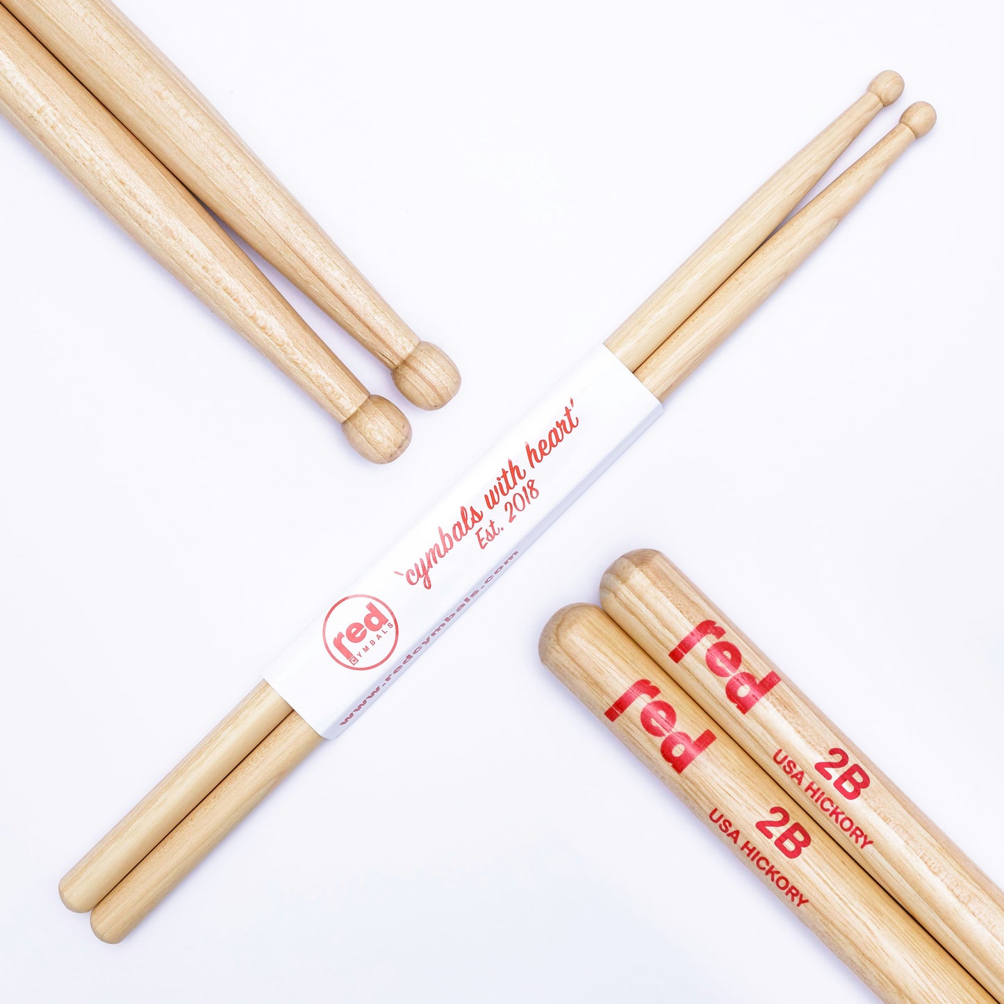 Red Cymbals Drum Sticks 2B Ball Tip